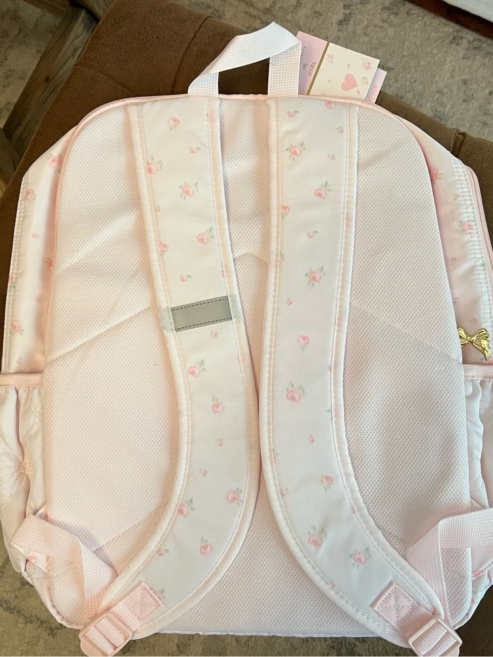 NWT LoveShackFancy x Target Pale Pink Quilted Kids Backpack with Bow Charm